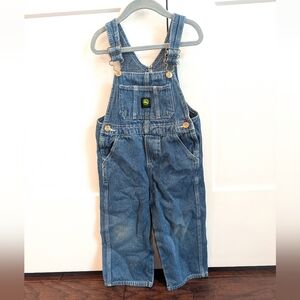 JOHN DEERE Boys Blue Denim Kids Bib Overalls Size 4t Farmer Boy